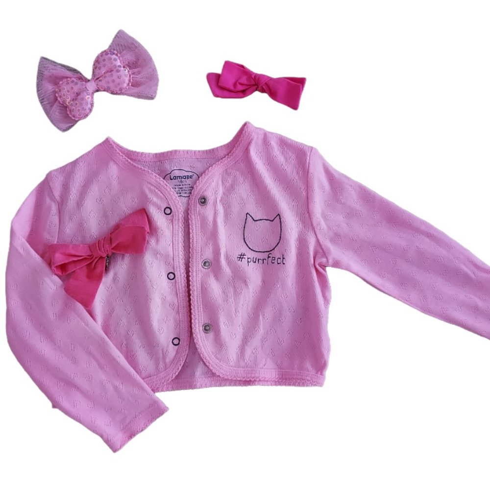 Children's Kitty Cat Jacket in Pink, organic cotton, 18M
